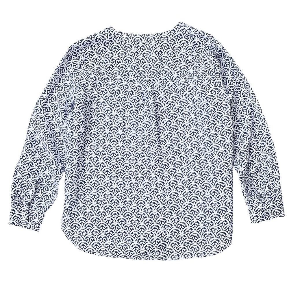 Talbots Linen Blouse, Lightweight Patterned Shirt, Blue & White, Size Large - Picture 2 of 10